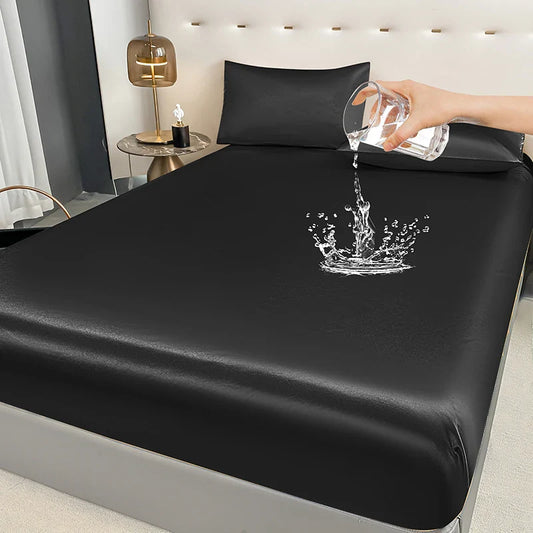 Waterproof Fitted Mattress Sheet with Elastic Band – Anti-Slip Polyester, Fits 20–30 cm (8–12 in) Mattresses, Multiple Sizes, Black/Gold/White