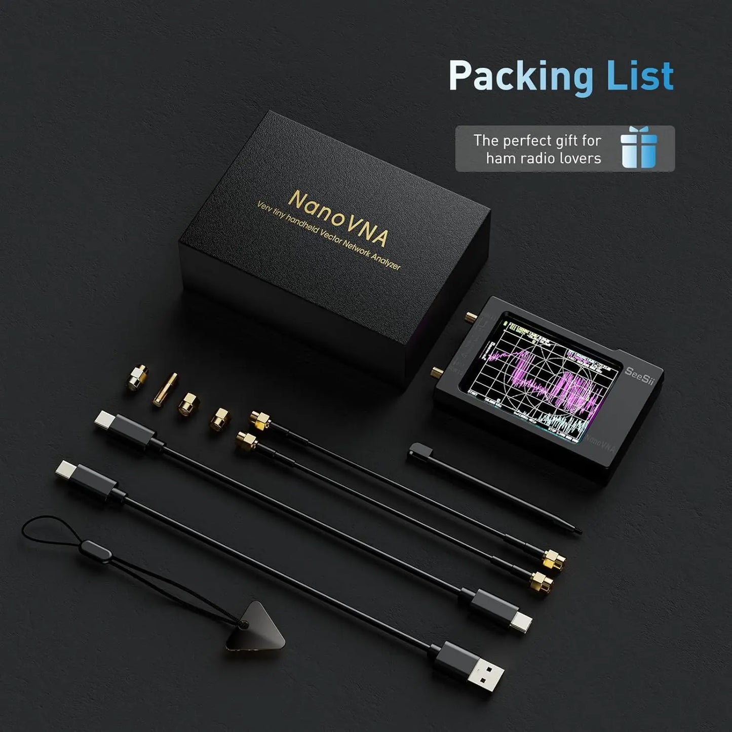 Portable Vector Network Antenna Analyzer 2.8-Inch TFT 10 kHz-1.5 GHz SWR Spectrum Analyzer USB-C TDR