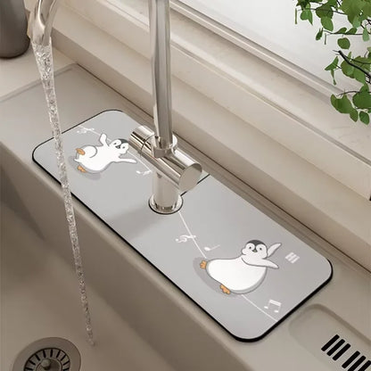 VIKAMA Cartoon Cute Faucet Mat Kitchen Super Absorbent Mat Coffee Machine Drain Mat Drying Mat Quick-Drying Bathroom Drain Mat