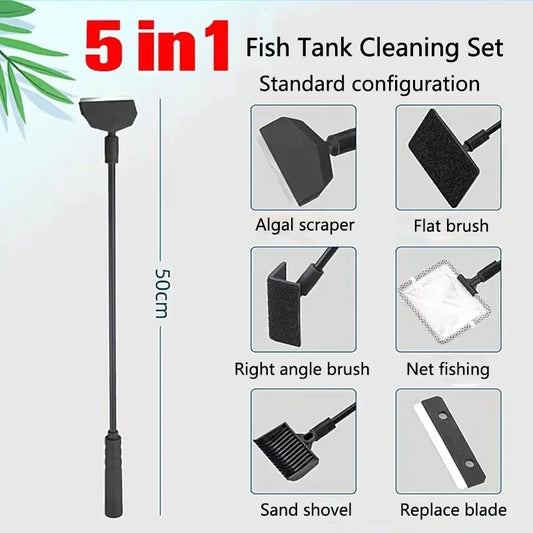 Aquarium Fish Tank Cleaning Kit 3-in-1 & 5-in-1 Algae Scraper Net Sponge Cleaner
