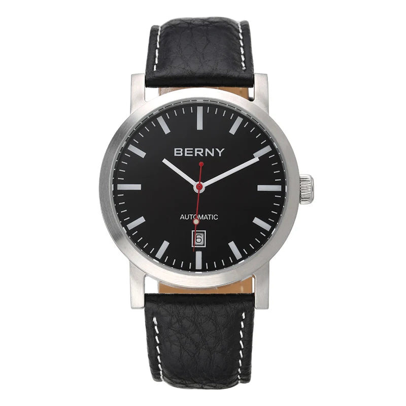 BERNY AM038M Automatic Watch with Leather Strap and Calendar