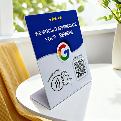 HACHANLUN Programmable NFC 215 QR code Google Review NFC Display rack 13.56Mhz Five Star Rating System Customer Feedback Tool