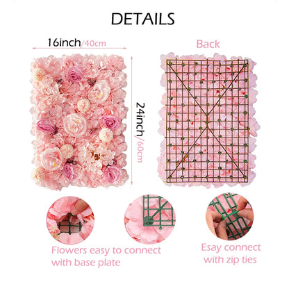 MEIHON Silk Rose Flower Wall Panel - 60x40cm Artificial Backdrop, Connectable, 34 Color Options for Wedding, Home & Events