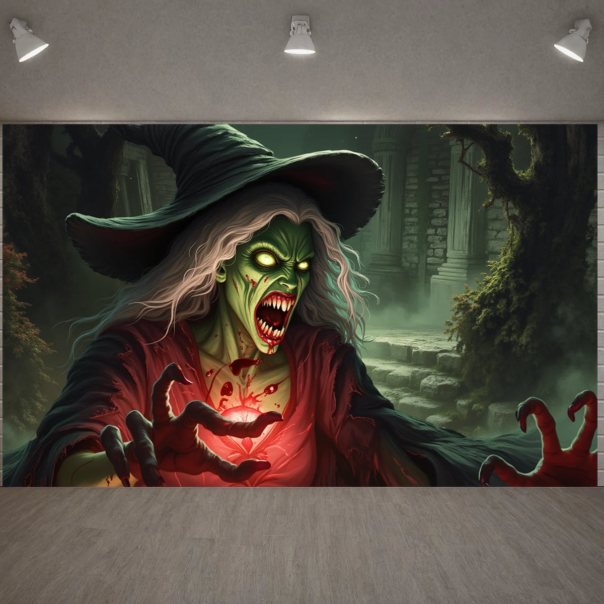 Halloween Door Cover Banner & Photo Backdrop – Large 110×185cm Polyester Moonlit Cemetery Scene for Front Door, Porch & Party – 2 Styles