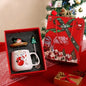 Christmas Tree Ceramic Mug with Lid and Spoon, Holiday Coffee & Tea Gift