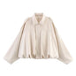 Women's Vintage Bomber Jacket Turn-Down Collar Long Sleeve Loose Fit Outerwear
