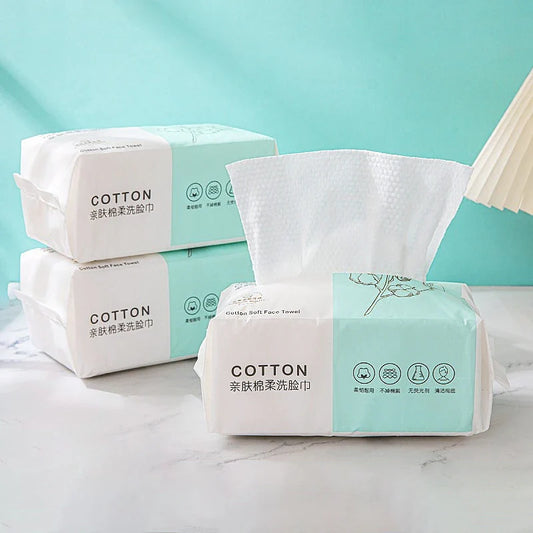100-Pack Disposable Cotton Face Towels (15 x 20 cm / 5.9 x 7.9 in) Pearl Cotton Travel Makeup Remover & Facial Cleansing Wipes