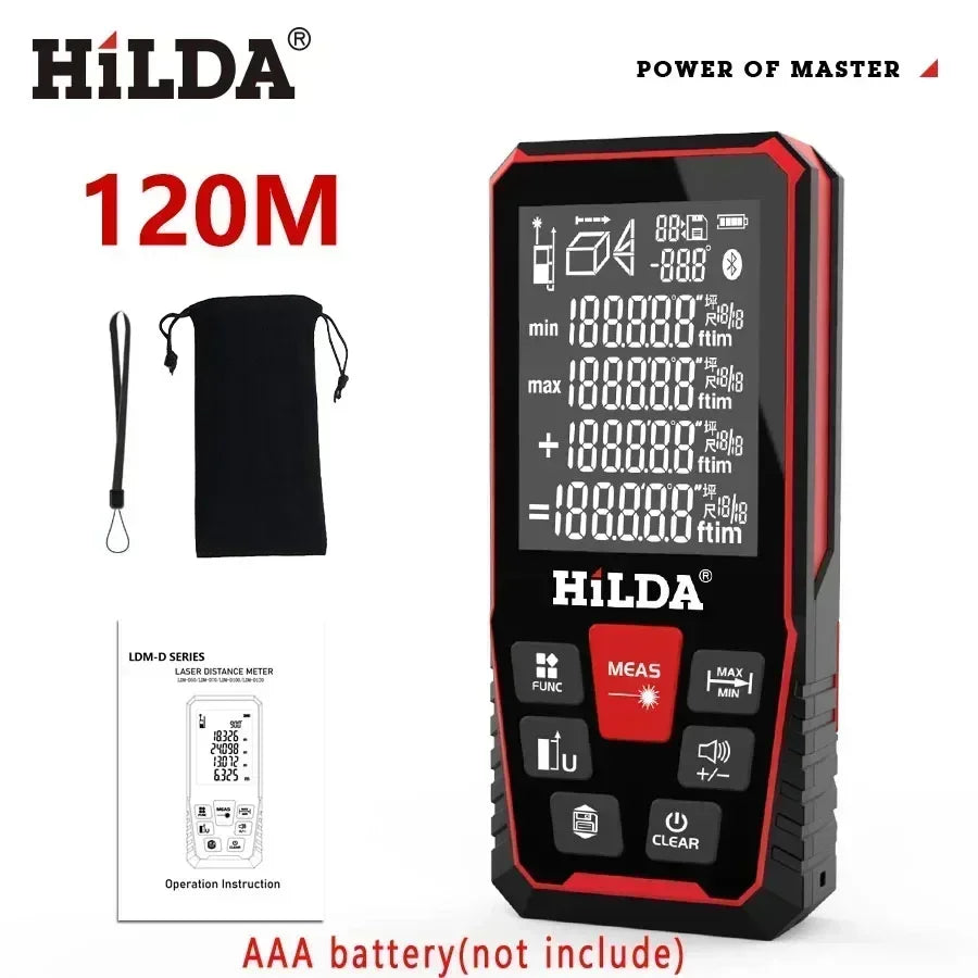 Laser Distance Meter Rangefinder 50m/100m/120m (164/328/394 ft) Rechargeable Laser Measure for Construction & DIY