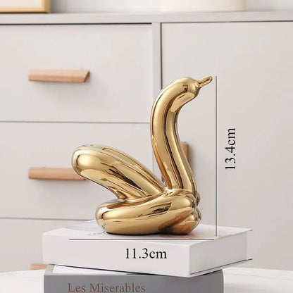 13.4cm Mini Creative Balloon Swan Abstract Ceramic Ornament Sculpture Study Room Statue Home Office Accessories Decoration Gift