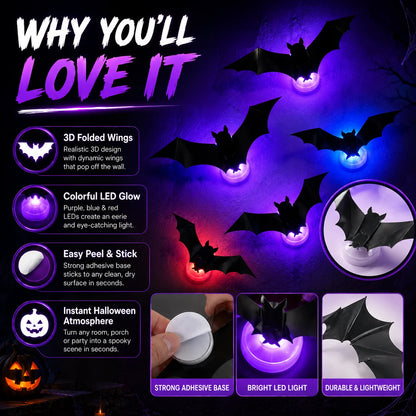 Halloween Bat Wall Light Decorations - 12 to 70 Piece Sets