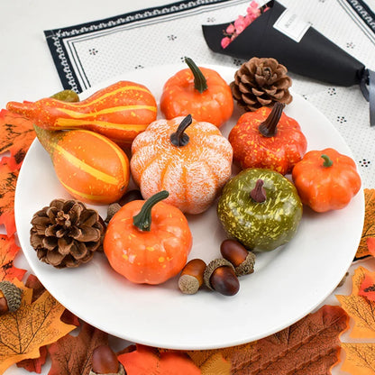50-Piece Fall Harvest Decoration Set, Pumpkins, Leaves and Pine Cones