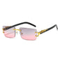 Rimless Rectangular Sunglasses with Cheetah Accent, UV400 Sun Protection, Unisex