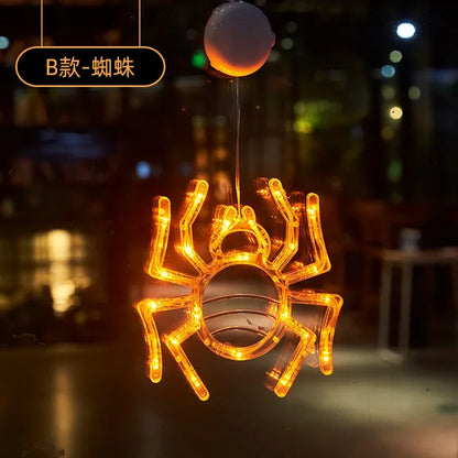 Halloween Window Light with Suction Cup – Battery-Operated Pumpkin & Ghost Hanging Decor for Home, Door & Window Display – 7 Designs