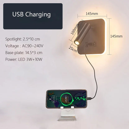 Modern Minimalist Led Wall Lamp USB Charging Indoor Bedroom Lamp Hotel Bedside Reading Lamp Wall Lights Sconce Switch AC 90~240V