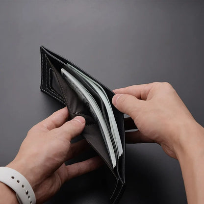 PU Leather Men's Slim Bifold Wallet - Thin Compact Folding Card Holder, Short Wallet (Black, Brown)