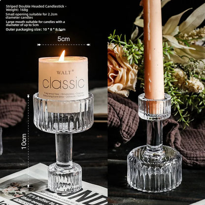 Clear Glass Pillar Candle Holder Table Candlestick for Dining Room Decor