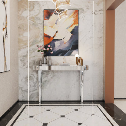 BINGOPAW Mirrored Console Table - 47.2" Silver Glass Entryway Hall Table, MDF + Glass, Modern Minimalist