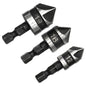 3-Piece 90° Five-Blade Countersink Bit Set - Hex Shank 12/16/19mm (1/4 in / 6.35mm) for Wood