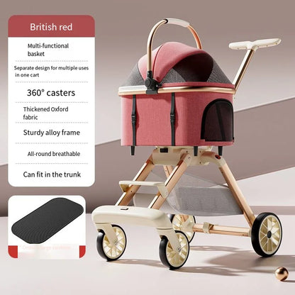 Detachable Pet & Baby Stroller - Portable One-Click Fold, Lightweight Universal Travel Stroller
