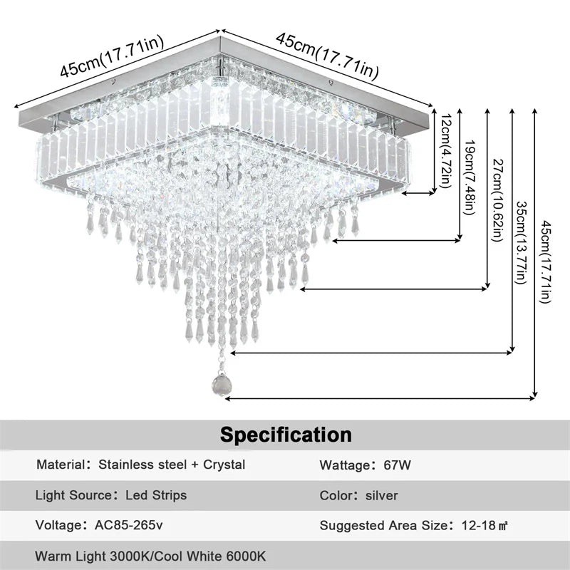 GreeLustr Crystal LED Rings Chandelier – Dimmable Ceiling Light with Remote Control