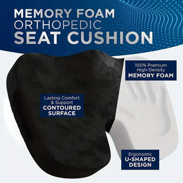Memory Foam U-Shaped Travel Seat Cushion for Car & Office, Orthopedic Hip Support Pad