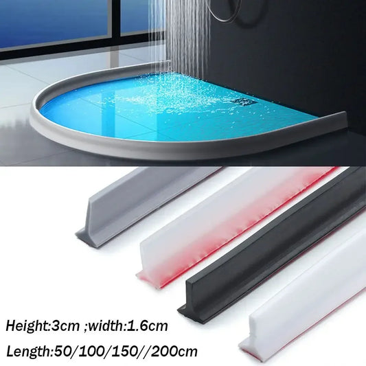 Silicone Shower Water Stopper Strip Self-Adhesive Bendable Floor Seal for Bathroom Door Dry-Wet Separation (50–600 cm / 19.7–236.2 in)