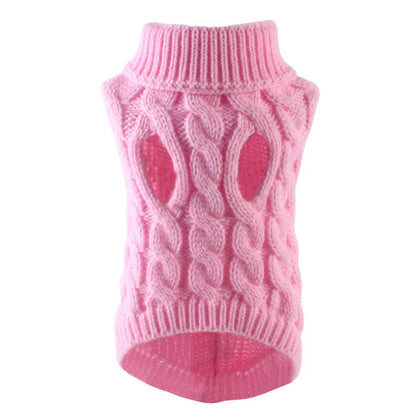 Small Dog Sweater Knit Pullover Warm Autumn Winter Cable Twist Solid Pet Coat