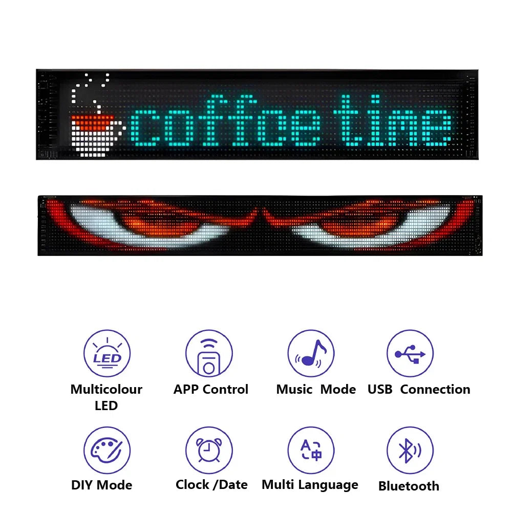 Smart Bluetooth LED Display Screens RGB LED Module Sign Matrix Pixel LED Panel Scrolling Signboard Advertising Light Car Decor