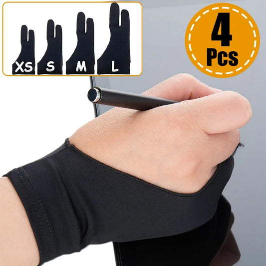 2-Finger Artist Drawing Glove for Tablet, Anti-Smudge Touchscreen Glove, Ambidextrous XS-S-M-L (14–18 x 19–22 cm / 5.5–7.1 x 7.5–8.7 in), 1/2/4-Pack