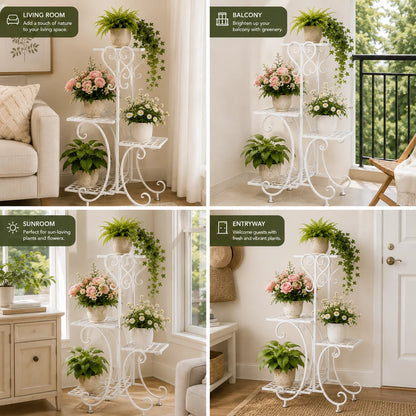 4-Tier Metal Corner Plant Stand with Adjustable Feet