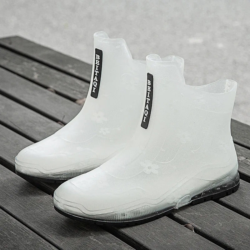 Slip-On PVC Ankle Rain Boots with Rubber Sole - YEAE