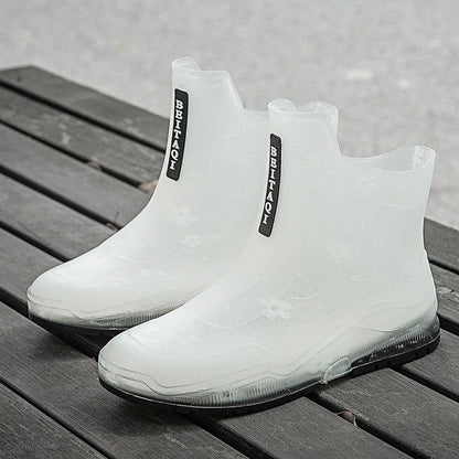 Slip-On PVC Ankle Rain Boots with Rubber Sole - YEAE