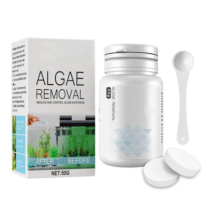 Aquarium Algae Tablets 50-Pack with Spoon, Fish Tank Algaecide Moss & Odor Remover Water Purifier