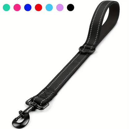 Short Nylon Dog Leash with Padded Traffic Handle - Heavy Duty Reflective Training Lead