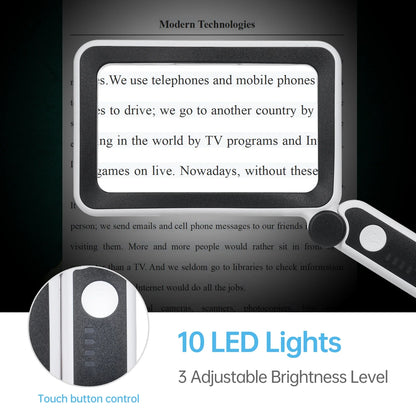 4X Rechargeable LED Handheld Magnifier, Wide Rectangular Reading Loupe with 10 LEDs and USB-C Charging