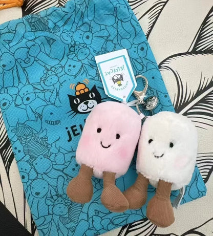 Cute Plush Cotton Cat Candy Two-Tone Soft Keychain Croissant & Cherry Charms