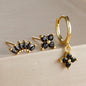 3PCS Zircon Flower Dangle Earrings – Orange & Blue Stainless Steel Set