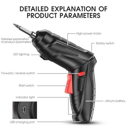 47-Piece Cordless Rechargeable Electric Screwdriver & Mini Drill — USB Charging, 1800mAh