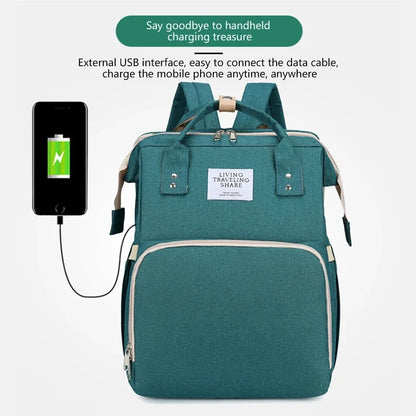 Foldable Diaper Bag with Portable Folding Crib Bed Lightweight Large-Capacity Baby Backpack