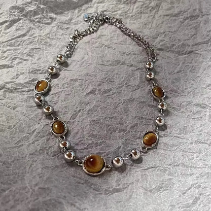 Boho Natural Tiger Eye Stone Beaded Necklace Set Multi Color Glass