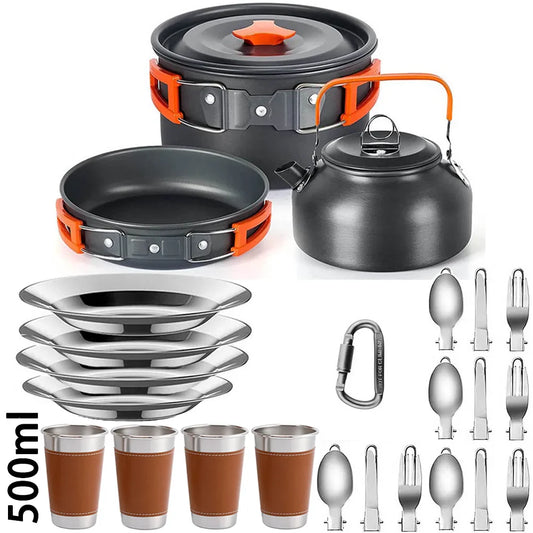 Lightweight Aluminum Camping Cookware Set – Nonstick Pot & Pan for 2-4 People with Mesh Carry Bag