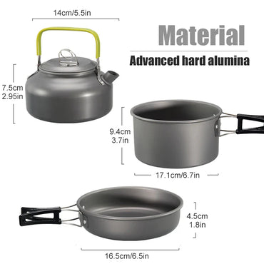 3-Piece Camping Cookware Set – Aluminum Pot, Frying Pan & Teapot | Portable Outdoor Cooking for Hiking, Camping & Picnic