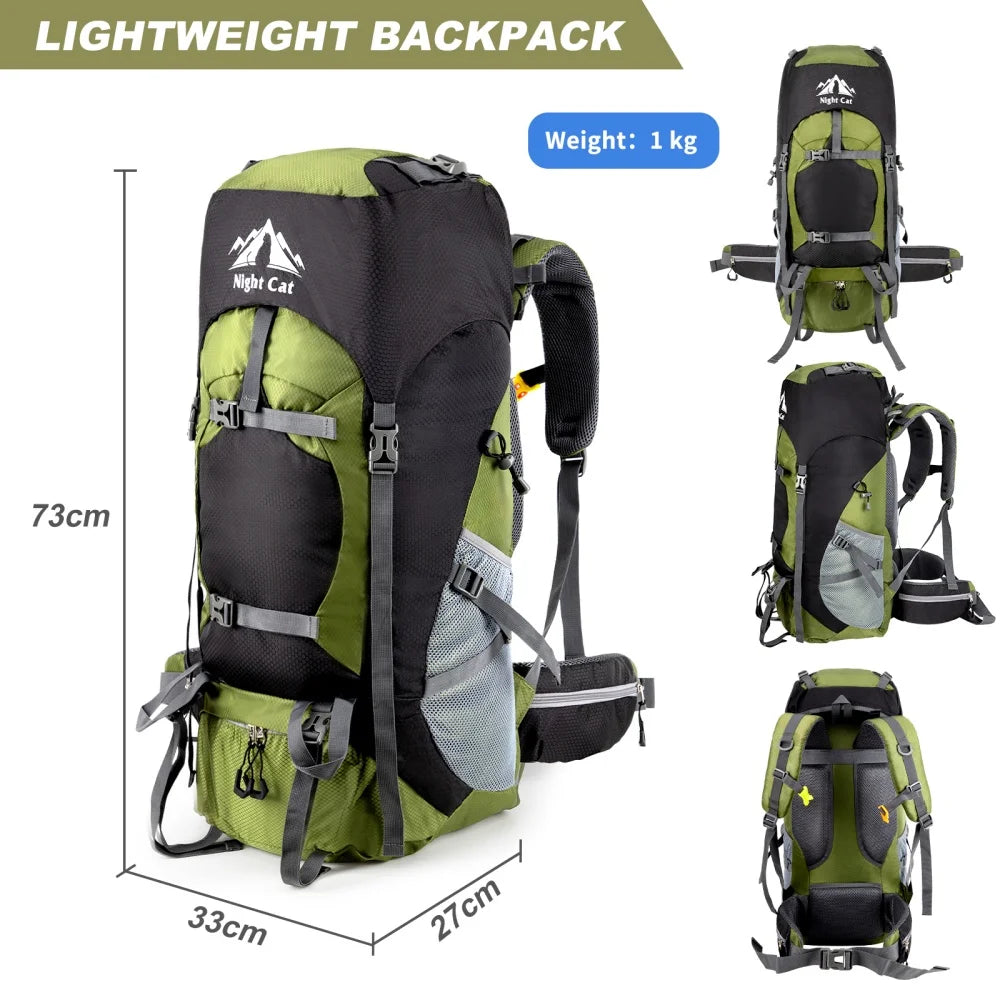 Night Cat 70L / 90L Hiking Backpack with Rain Cover – Waterproof Camping Rucksack for Men & Women