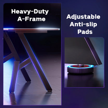 NEBMAAX A-Frame Carbon Fiber Gaming Desk - 31"/39"/47"/55", Steel Legs, Cup Holder, Headphone Hook, Cable Management, 80-140cm
