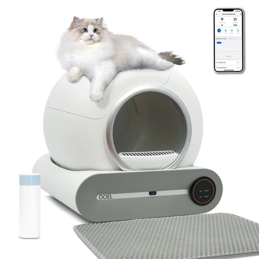 Self-Cleaning Cat Litter Box 65L Automatic Smart Cat Toilet with App Control 2.4GHz Wi‑Fi, Trash Bag & Litter Mat