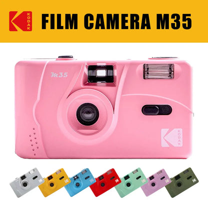 Retro Reusable 35mm Manual Film Camera with Built-In Flash – Replaceable Film, Fixed Focus