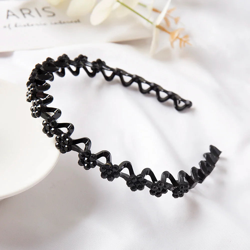 Pearl Rhinestone Non-Slip Elastic Flower Headband for Girls & Women