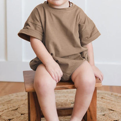 Baby Boy Girl Solid Color Short Sleeve Bubble Romper Oversized T-Shirt