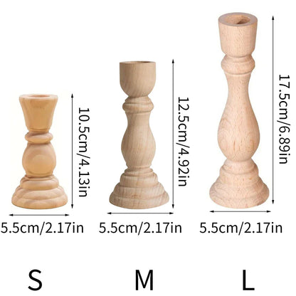 Handcrafted Unfinished Wooden Pillar Candle Holder Rustic Candlestick for Home Decor