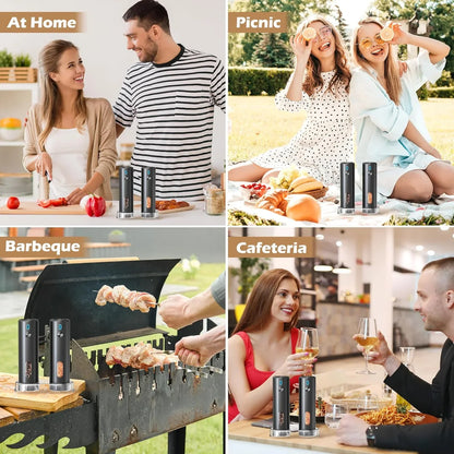 Electric Salt and Pepper Grinder Set – USB Rechargeable Automatic Ceramic Mills, 6-Setting Adjustable Coarseness, LED Light, 110 ml (3.72 fl oz)